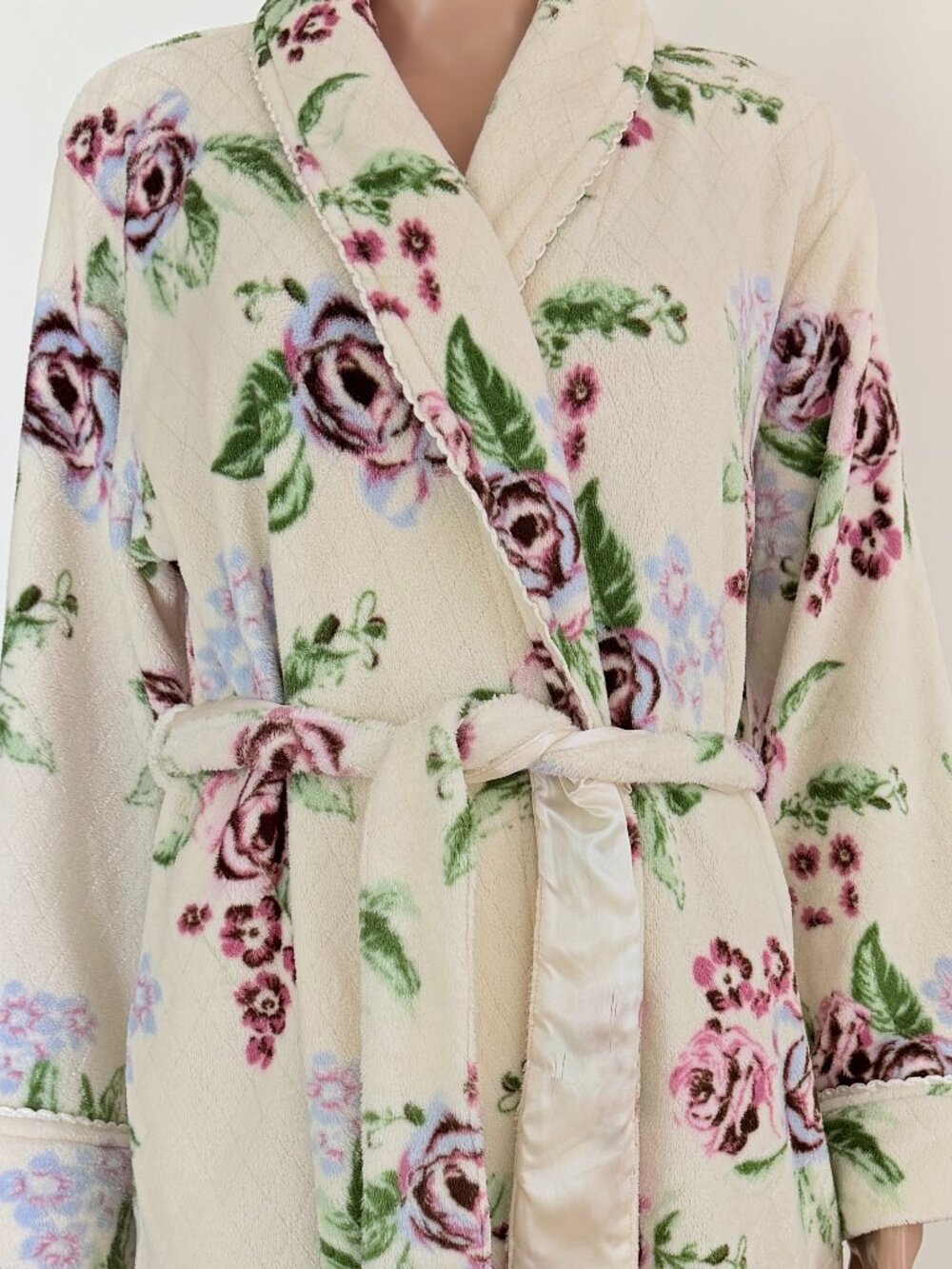 Oscar de la Renta Multicolor Floral Plush Fleece Robe Size S/M - Picture 6 of 10